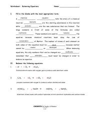 chemistry a study of matter worksheet answers