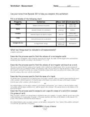 chemistry a study of matter worksheet answers