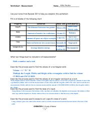 chemistry a study of matter worksheet answers
