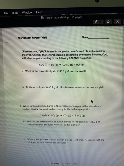 chemistry a study of matter worksheet answers