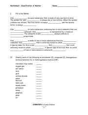 chemistry a study of matter worksheet answers