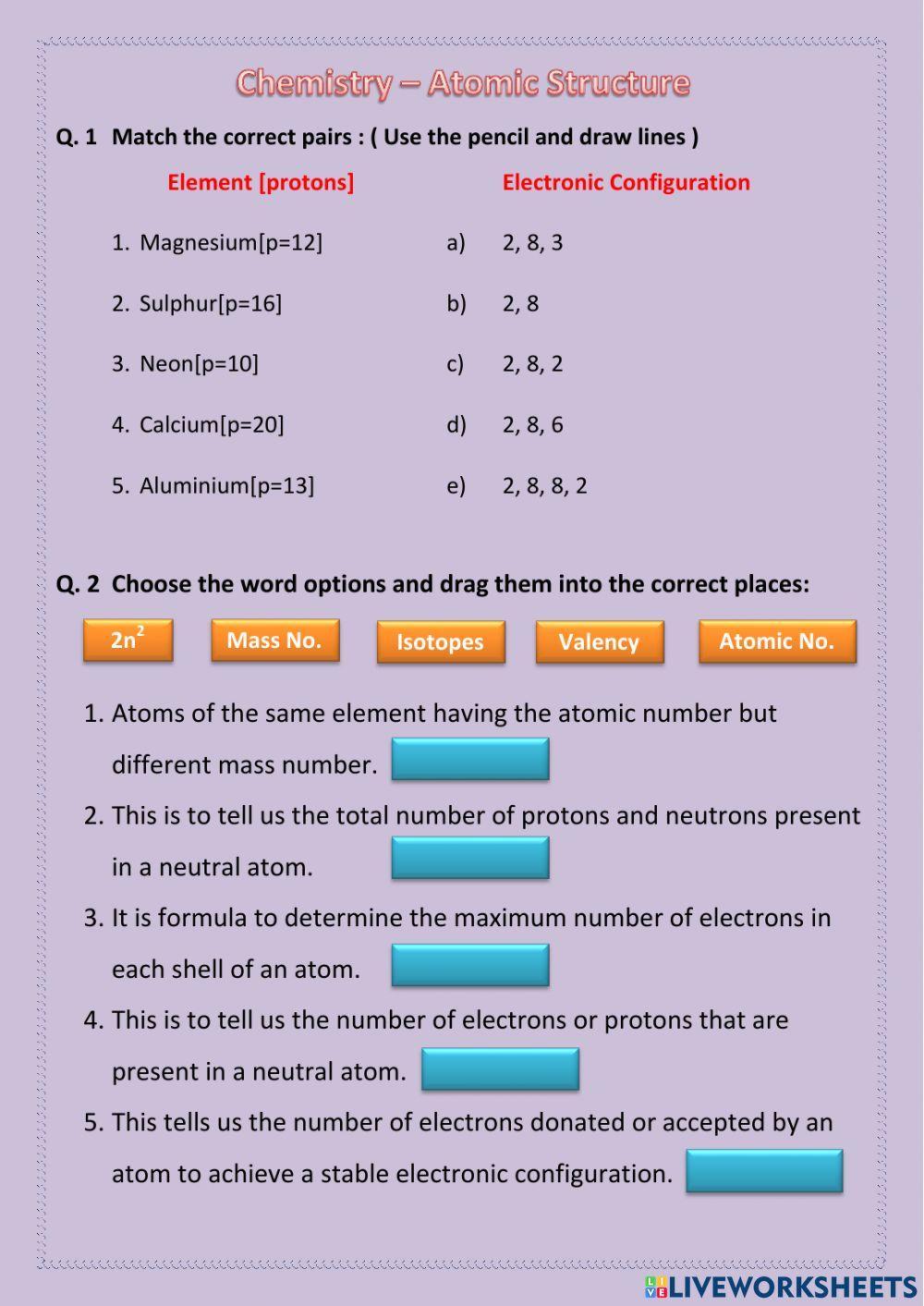 Free Printable Atomic Structure Worksheets - Worksheets Library
