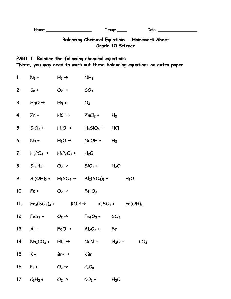 Download balancing equations 08 | Chemistry worksheets, Balancing ...