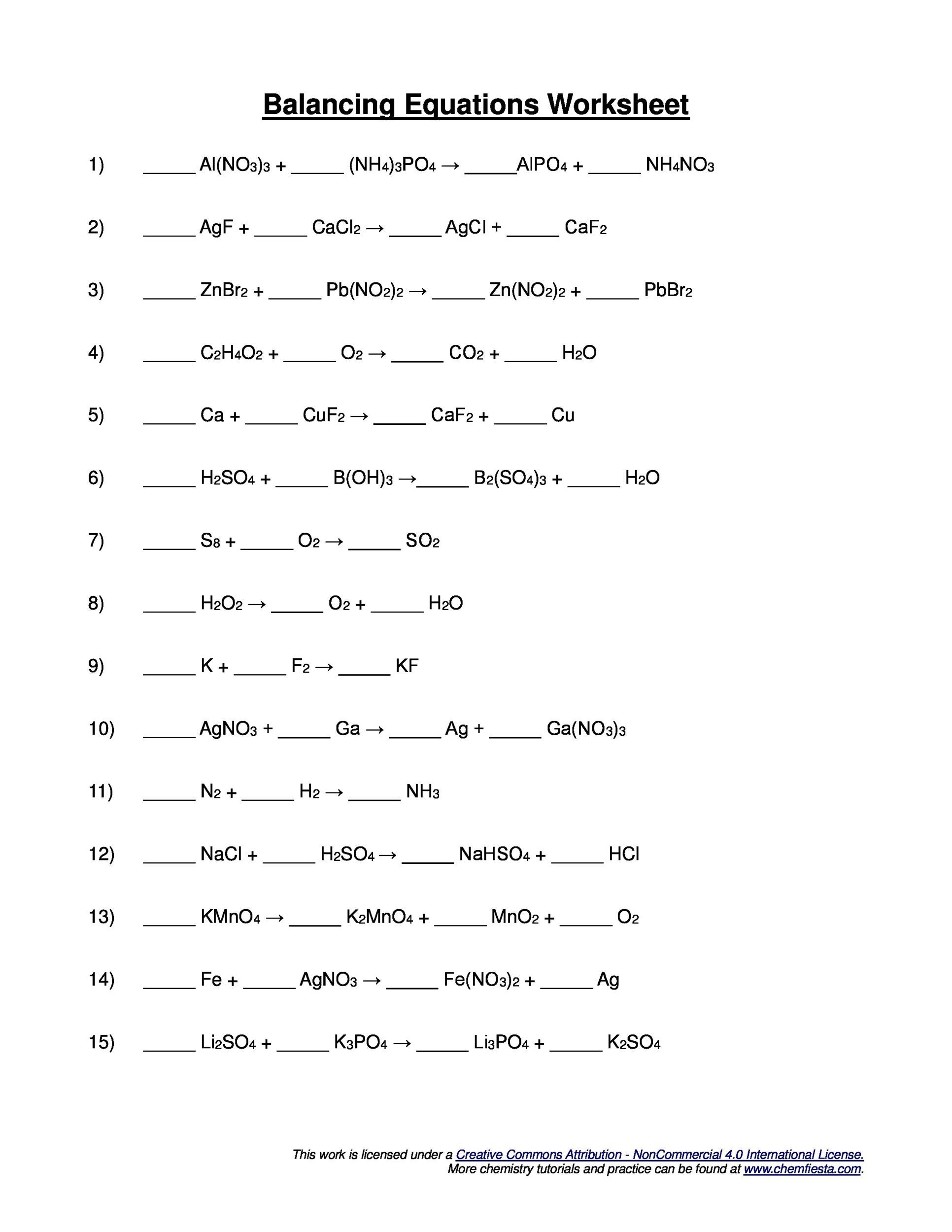 49 Balancing Chemical Equations Worksheets [with Answers]