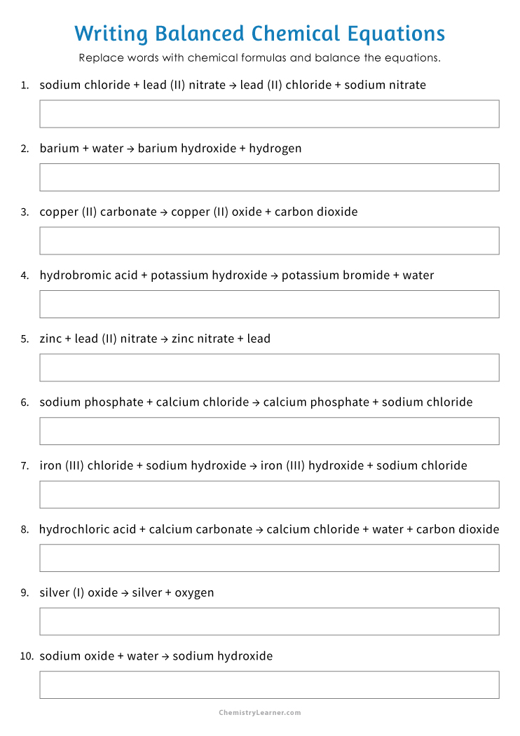 chemistry chemical word equations worksheet answers