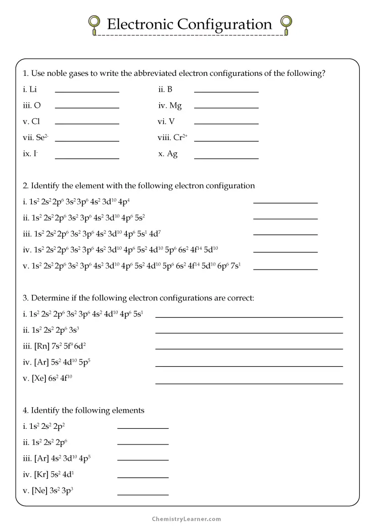 Free Printable Electron Configuration Worksheets