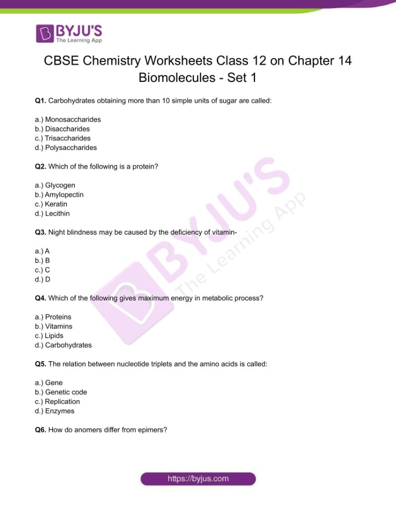 chemistry of carbohydrates worksheet