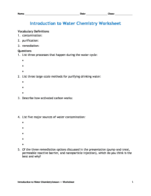 chemistry of water worksheet
