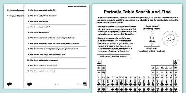 chemistry periodic table worksheet answer key
