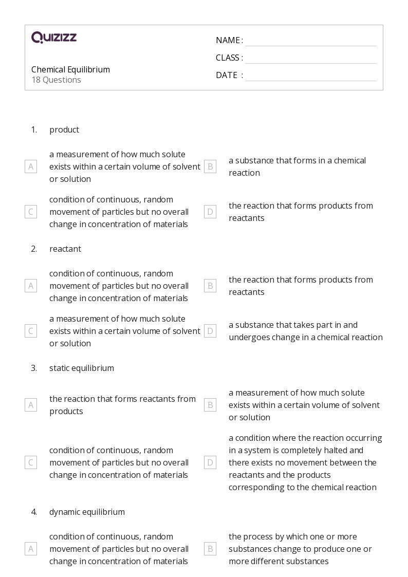 50+ chemical equilibrium worksheets for 10th Grade on Quizizz ...