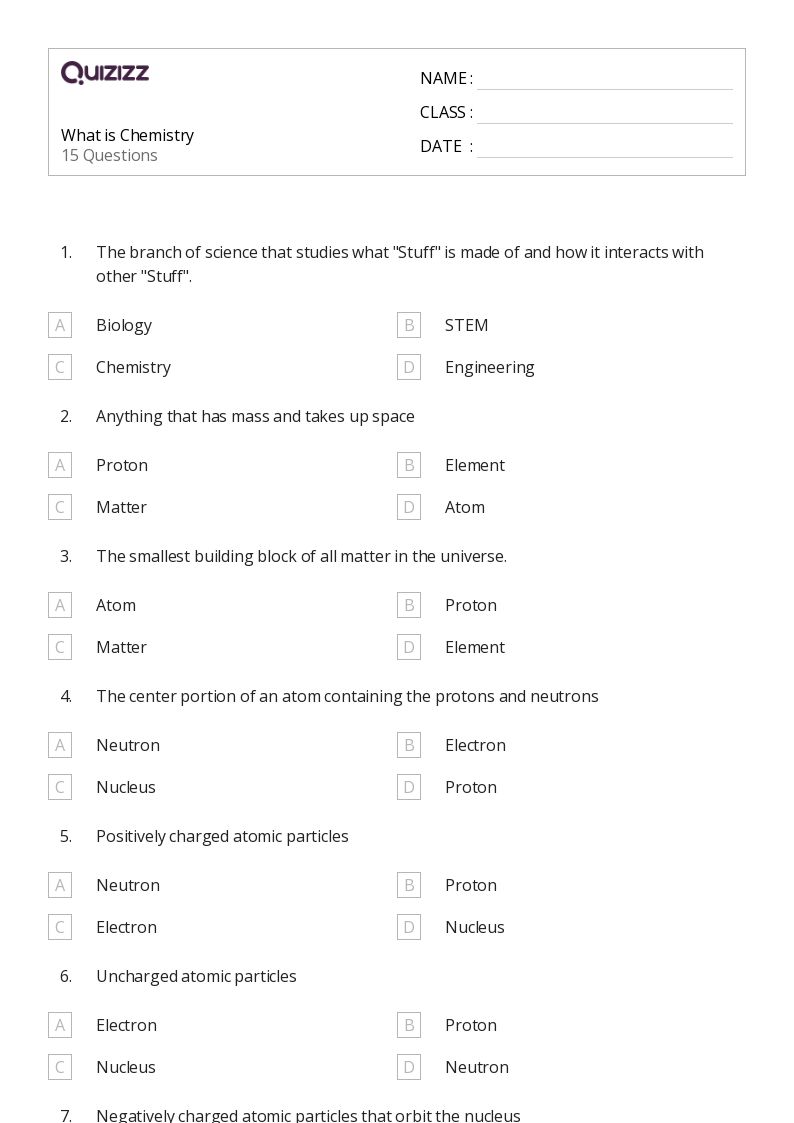 50+ Chemistry worksheets on Quizizz | Free &  Printable
