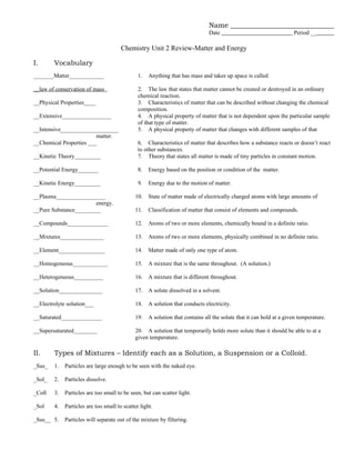 chemistry review worksheet answers