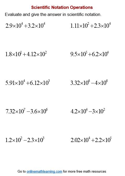 Add &  Subtract Scientific Notation Worksheets (printable, online ...