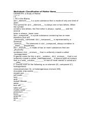 chemistry study of matter worksheet