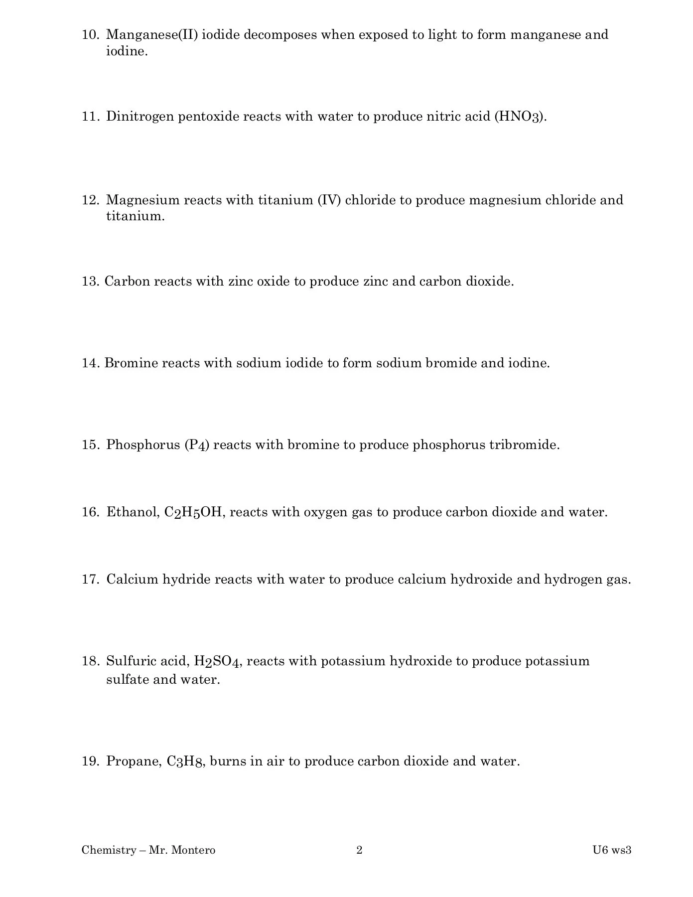 Name Date Pd Chemistry - Unit 6 Worksheet 3