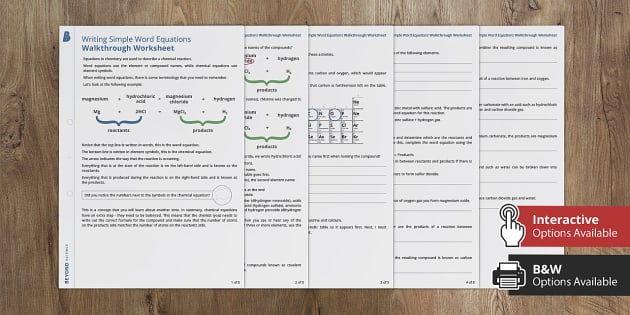 chemistry word equations worksheet answers