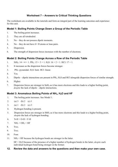 chemistry worksheet and answers