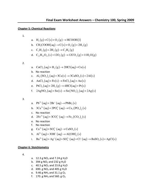 chemistry worksheet and answers