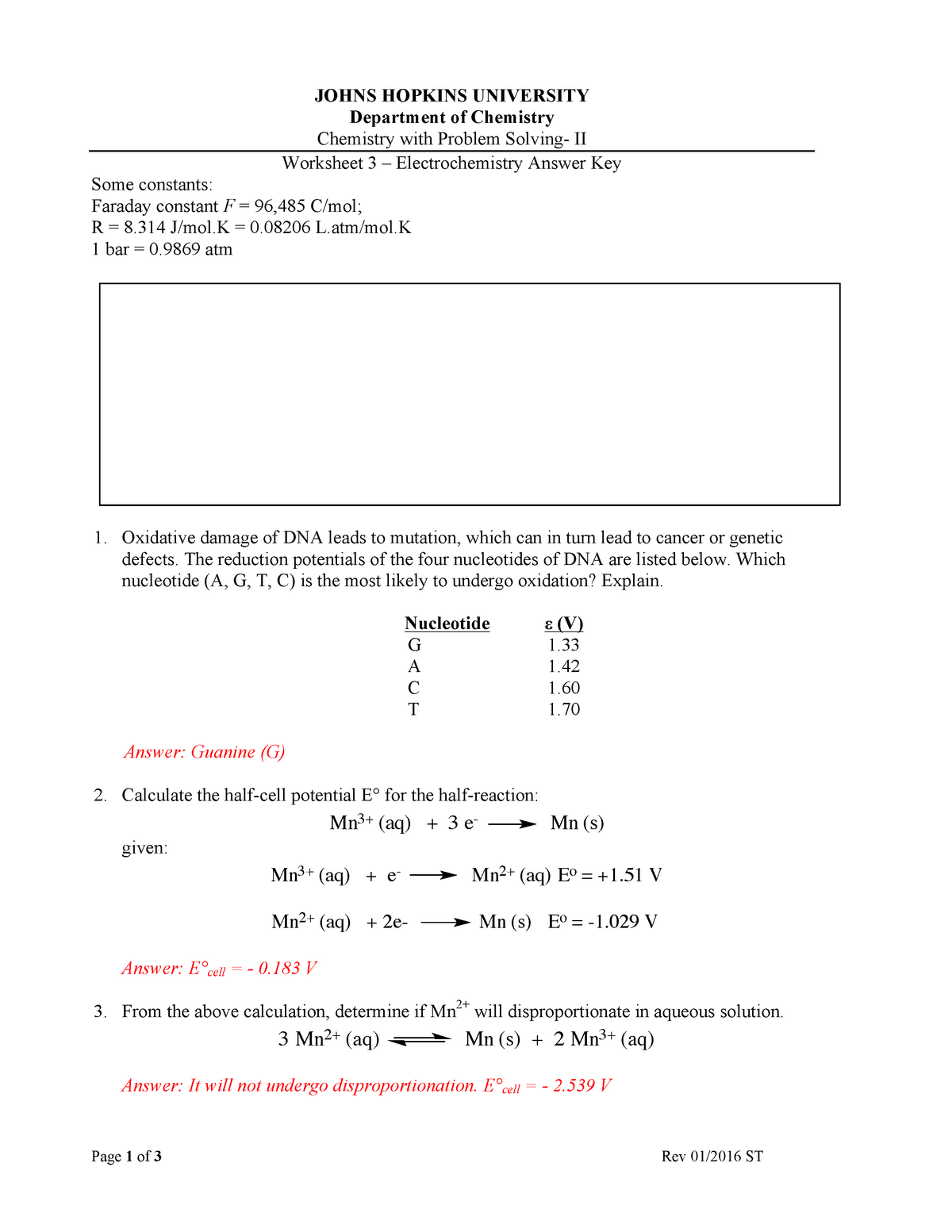 Chemistry with problem solving worksheet 3 Answer Key - JOHNS ...