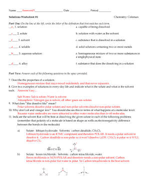 chemistry worksheet answers
