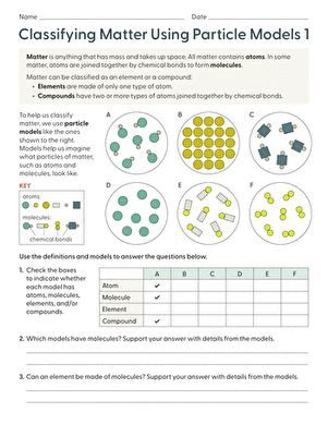 Classifying Matter Using Particle Models 1 | Worksheet 