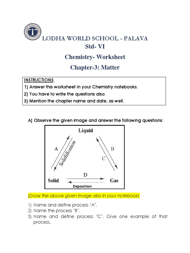 chemistry worksheet matter 1 answers