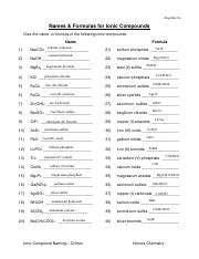 chemistry worksheet on naming and writing compounds