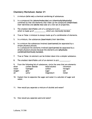 chemistry worksheet with answer key