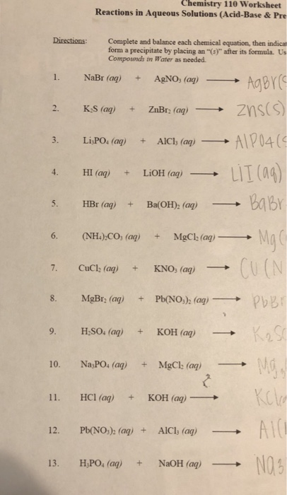 chemistry worksheet with answers