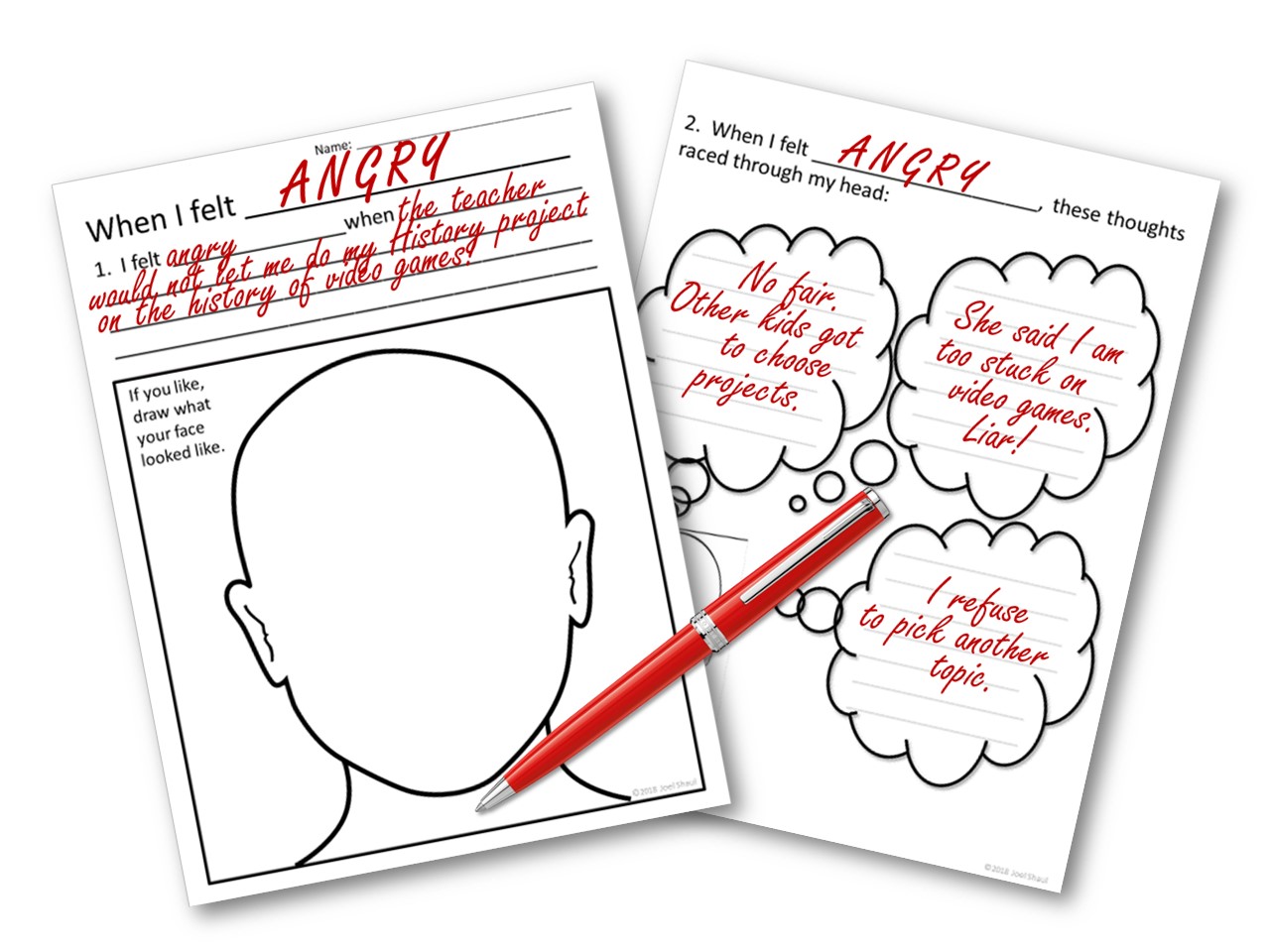 CBT Childrens Emotion Worksheet Series: 7 Worksheets for Dealing ...