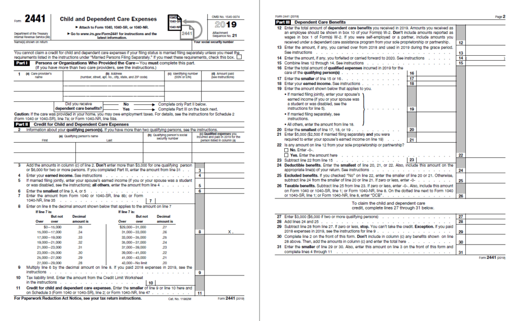 child care tax credit worksheet