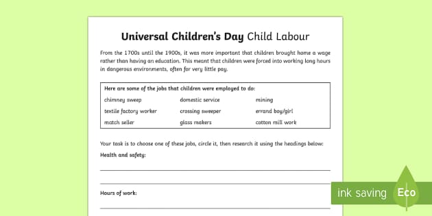 child labor worksheet