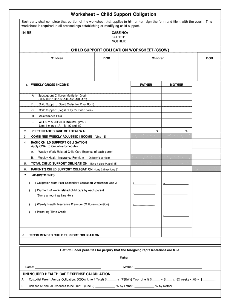 Child support worksheet: Fill out &  sign online | DocHub