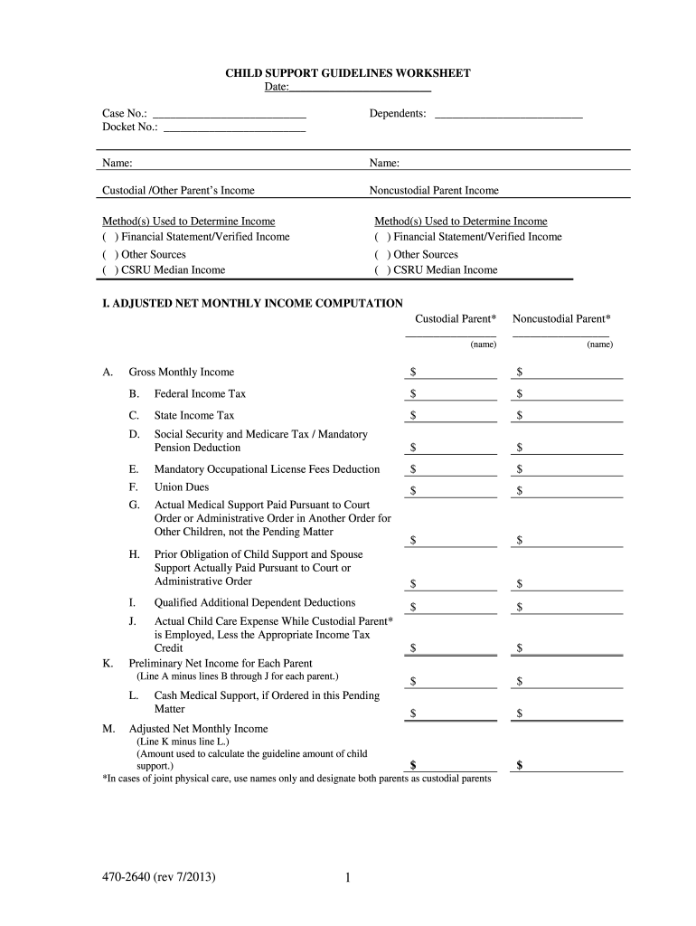 child support calculation worksheet