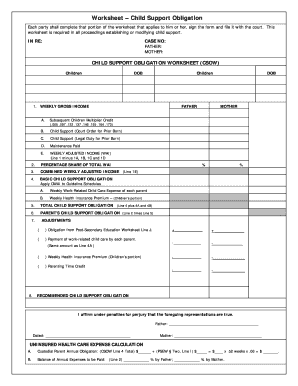 IN Child Support Obligation Worksheet Complete Legal Document Online 