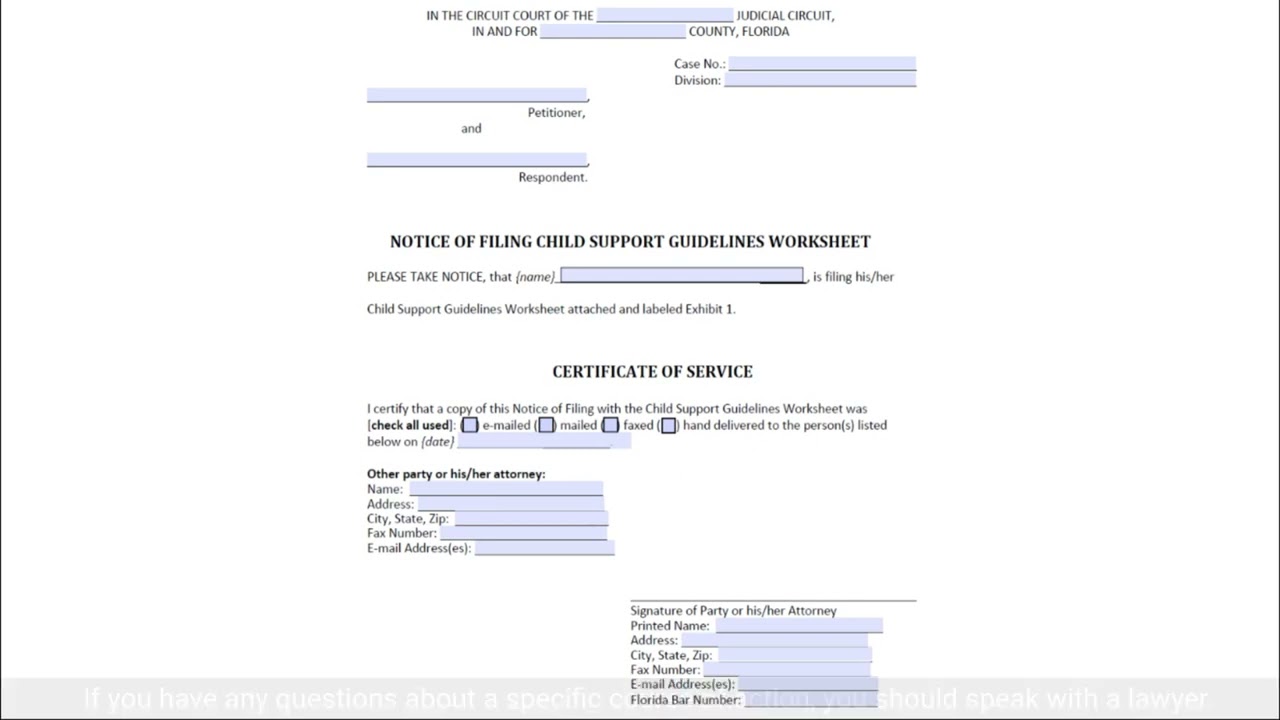Notice of Filing Child Support Guidelines Worksheet - Page 1