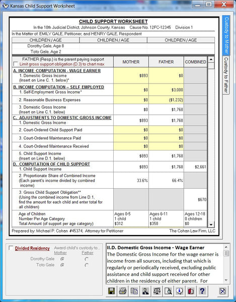 child support worksheet kansas