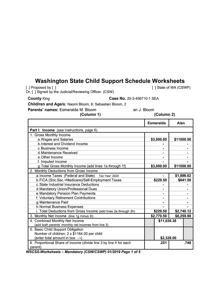 Fillable Online Washington State Child Support Schedule - Hansen ...
