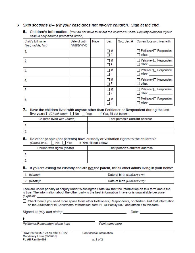 child support worksheet wa