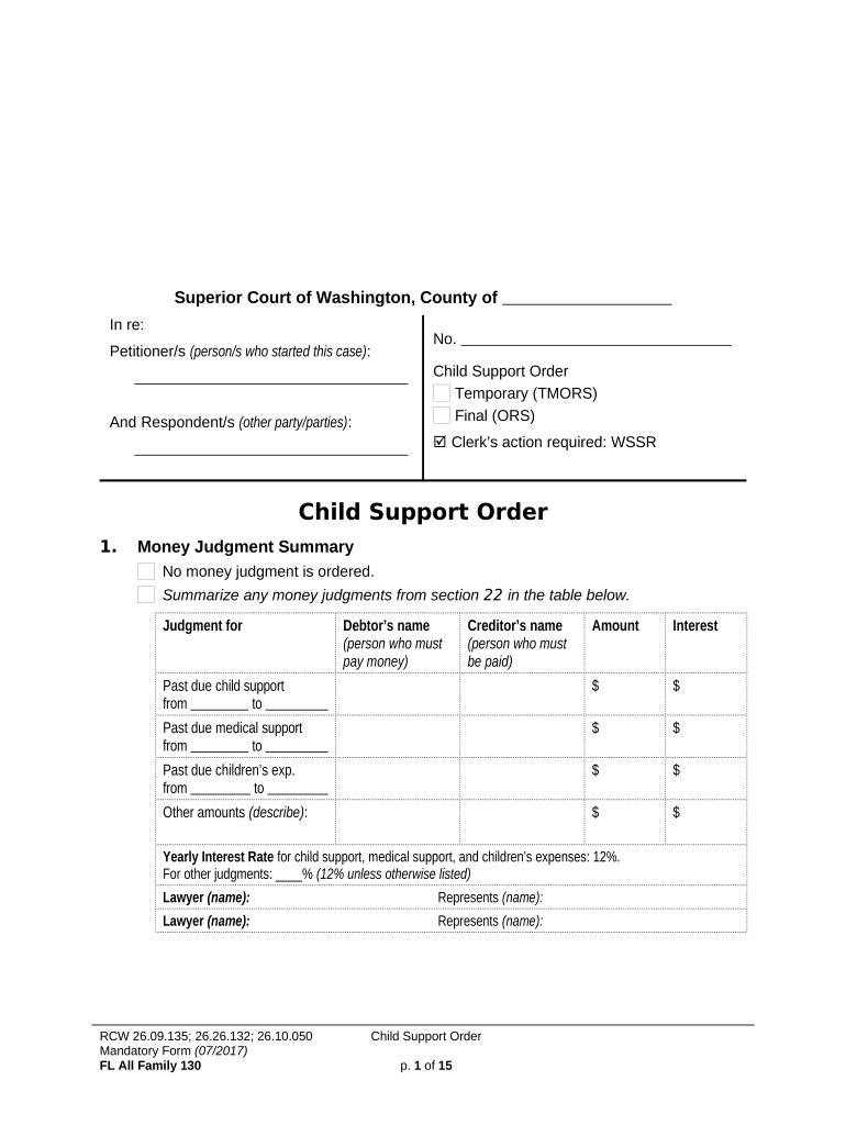 child support worksheet wa
