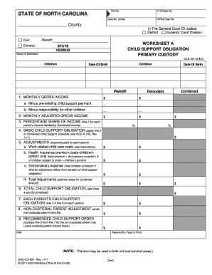 Nc Child Support Worksheet A - Fill Online, Printable, Fillable ...