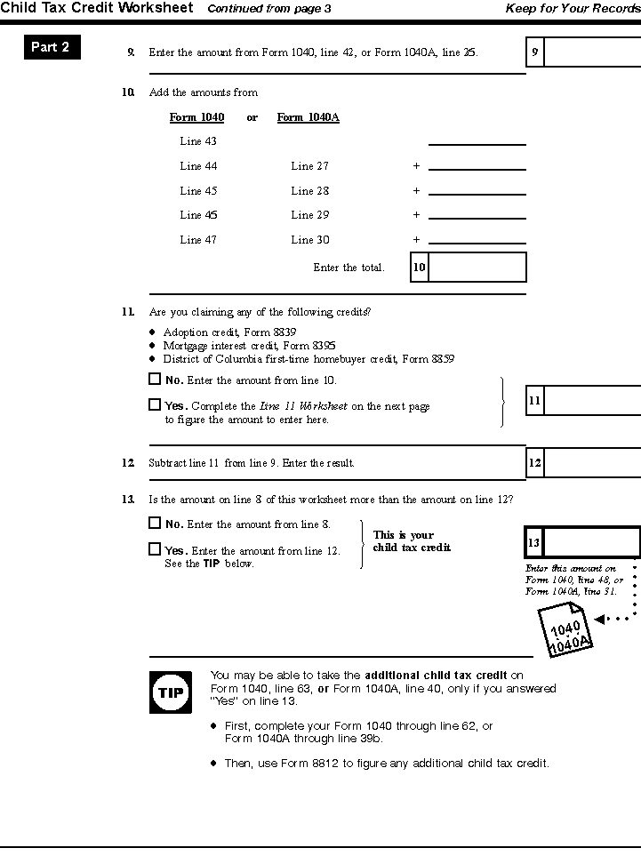 child tax credit worksheet