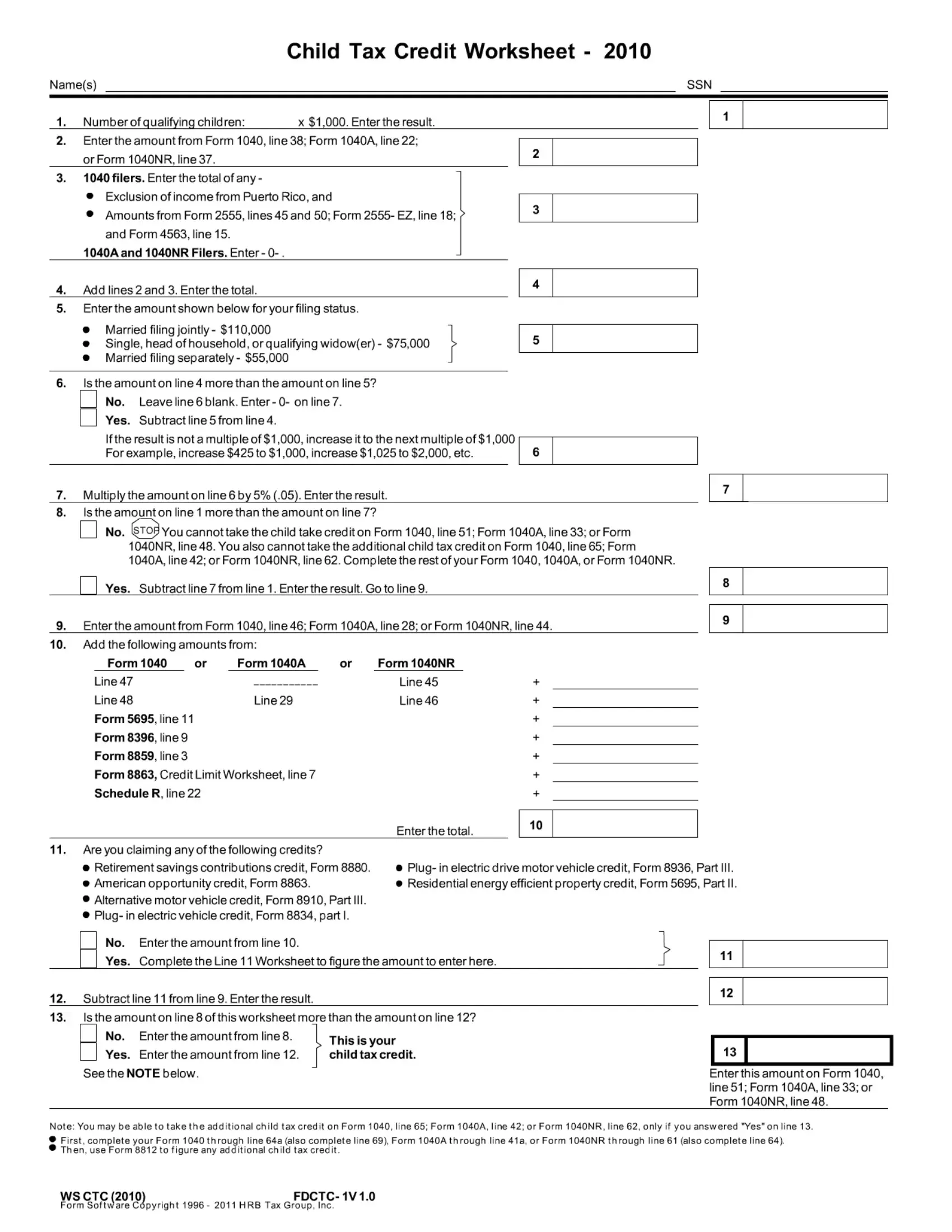 child tax worksheet