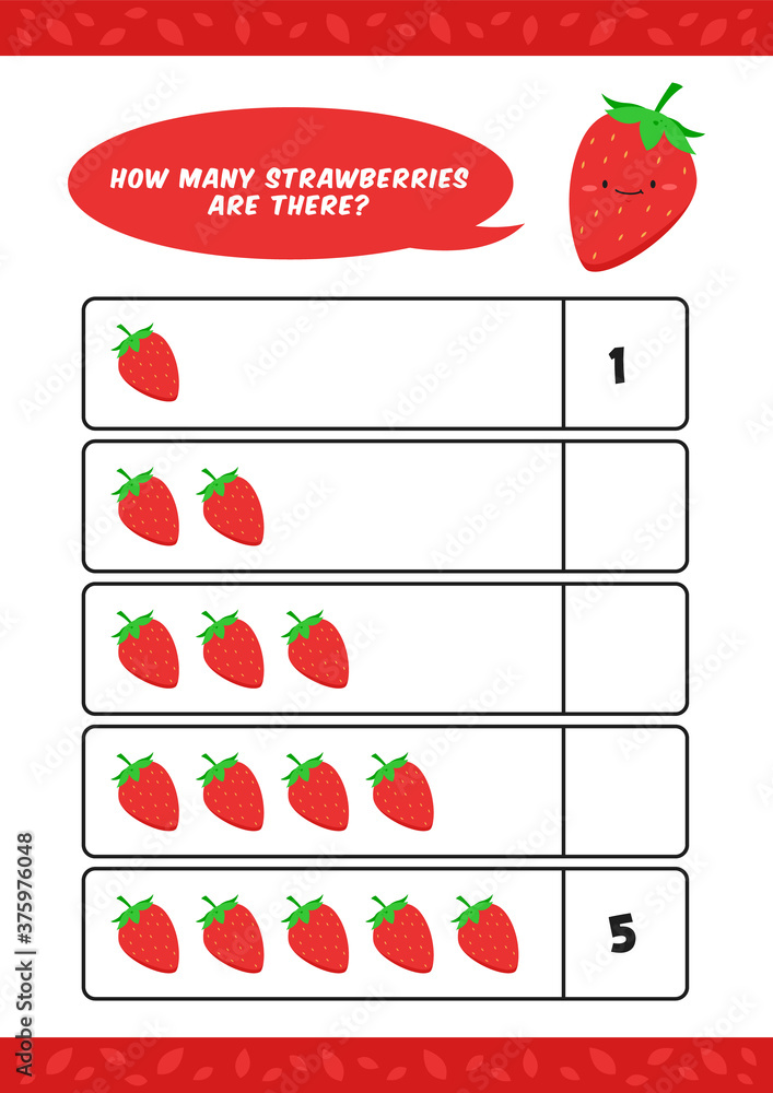 Child kids kindergarten counting learn worksheet vector template ...