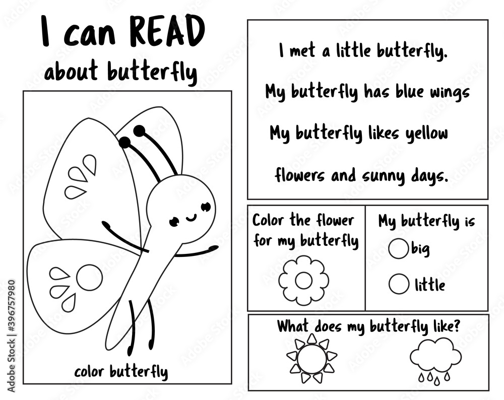 Insect theme Read and color page for kids. Educational game for ...