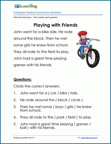 Kindergarten Stories and Reading Worksheets | Worsheets library