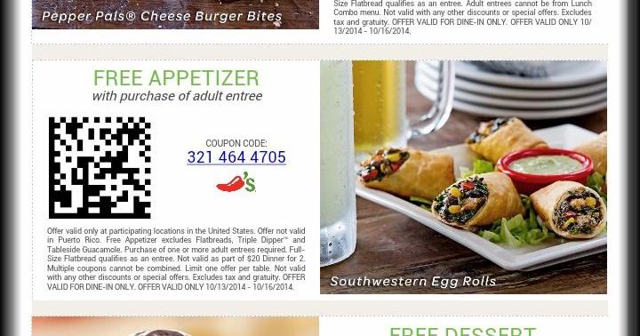 Chilis Coupons! FREE Appetizer, FREE Dessert OR FREE Kids Meal ...