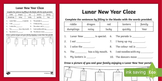 Chinese New Year Cloze Worksheet (teacher made) - Twinkl