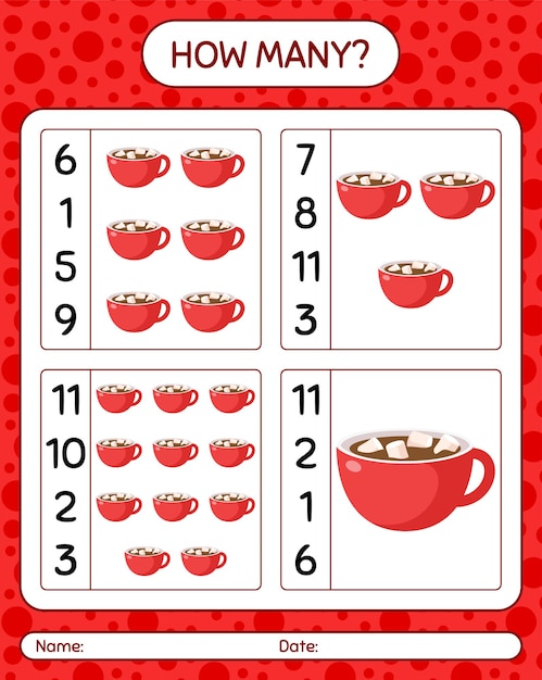 Premium Vector | How many counting game with marshmallow on hot ...