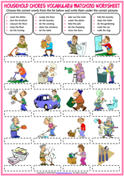 Household Chores ESL Vocabulary Worksheets